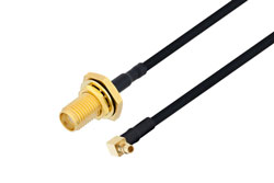 PE3W07009 - SMA Female Bulkhead to MMCX Plug Right Angle Cable Using PE-SR405FLJ Coax