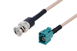 PE3W07080/HS - BNC Male to Water Blue FAKRA Jack Cable Using RG316 Coax with HeatShrink
