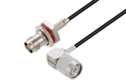 PE3W07095 - TNC Female Bulkhead to TNC Male Right Angle Low Loss Cable Using LMR-100 Coax