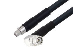 PE3W07119LF/HS - TNC Male Right Angle to SMA Male Low Loss Cable Using LMR-400-UF Coax Times Microwave Components with HeatShrink, LF Solder