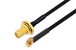PE3W07232 - SMP Female Right Angle to SMA Female Bulkhead Cable Using PE-SR405FLJ Coax