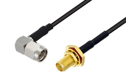 PE3W07252/HS - SMA Male Right Angle to SMA Female Bulkhead Cable Using RG174 Coax with HeatShrink