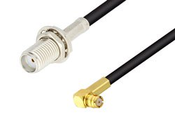 PE3W07349 - Push-On SMP Female Right Angle to SMA Female Bulkhead Low Loss Cable Using LMR-100 Coax