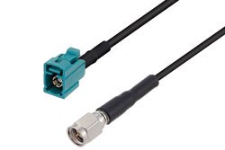 PE3W07357/HS - Water Blue FAKRA Jack to SMA Male Cable Using RG174 Coax with HeatShrink