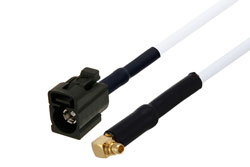 PE3W07428LF/HS - Black FAKRA Jack to MMCX Plug Right Angle Cable Using RG188-DS Coax with HeatShrink, LF Solder
