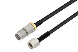 PE3W07633LF/HS - SMA Male to 3.5mm Male Cable Using PE-SR402FLJ Coax with HeatShrink, LF Solder