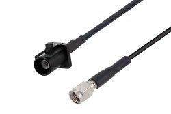 PE3W07667LF - Black FAKRA Plug to SMA Male Low Loss Cable Using LMR-100 Coax, LF Solder