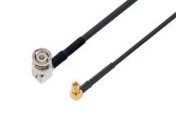 PE3W07799/SP - BNC Male Right Angle to SMA Male Right Angle Low Loss Cable Using LMR-200 Coax with HeatShrink and 180 Deg. Clock