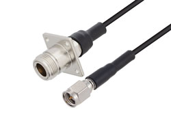 PE3W08061/HS - N Female 4 Hole Flange to SMA Male Cable Using RG174 Coax with HeatShrink