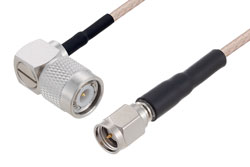PE3W08077/HS - TNC Male Right Angle to SMA Male Cable Using RG316 Coax with HeatShrink