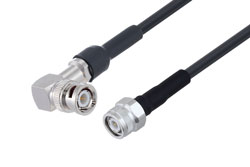PE3W08147/HS - QMA Male Right Angle to TNC Male Low Loss Cable Using LMR-240 Coax With Times Microwave Components with HeatShrink