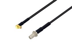 PE3W08217/HS - Push-On SMP Female Right Angle to SMA Female Bulkhead Low Loss Cable Using LMR-100 Coax with HeatShrink
