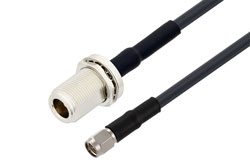 PE3W08275/HS - N Female Bulkhead to SMA Male Low Loss Cable Using LMR-195 Coax with HeatShrink
