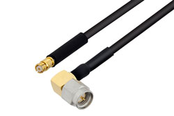 PE3W08280/HS - SMP Female to SMA Male Right Angle Cable Using PE-SR405FLJ Coax with HeatShrink