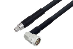 PE3W08327/HS - SMA Male to N Male Right Angle Low Loss Cable Using LMR-400-UF Coax with HeatShrink