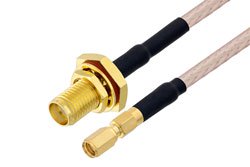 PE3W08550LF/HS - SSMC Plug to SMA Female Bulkhead Cable Using RG316 Coax with HeatShrink, LF Solder