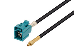 PE3W08716 - Water Blue FAKRA Jack to MMCX Plug Low Loss Cable Using LMR-100 Coax