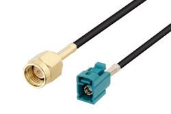 PE3W08723 - Water Blue FAKRA Jack to SMA Male Cable Using RG174 Coax
