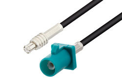 PE3W08741 - Water Blue FAKRA Plug to MCX Plug Low Loss Cable Using PE-C100-LSZH Coax