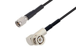 PE3W08773/HS - SMA Male to BNC Male Right Angle Low Loss Cable Using LMR-100 Coax with HeatShrink