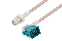 PE3W08776 - SMA Female to Water Blue FAKRA Jack Right Angle Cable Using RG316 Coax