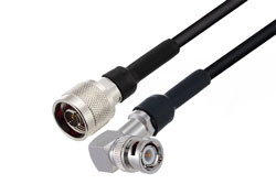 PE3W08933/HS - BNC Male Right Angle to N Male Cable Using RG58 Coax with HeatShrink