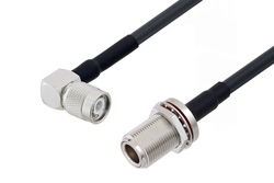 PE3W09079 - TNC Male Right Angle to N Female Bulkhead Low Loss Cable Using LMR-240-UF Coax