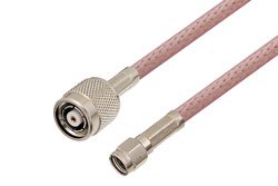 PE3W09111LF - Reverse Polarity SMA Plug to Reverse Polarity TNC Plug Cable Using RG142 Coax , LF Solder