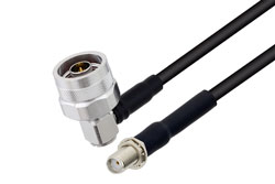 PE3W09273 - SMA Female Bulkhead to N Male Right Angle Low Loss Cable Using PE-C195 Coax