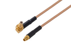 PE3W09356/HS - SSMC Jack Right Angle Bulkhead to MMCX Plug Cable Using RG178B/U Coax with HeatShrink