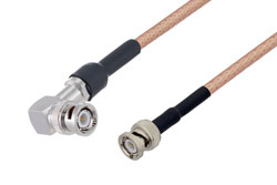 PE3W09498/HS - BNC Male Right Angle to BNC Male Low Loss Cable Using PE-P195 Coax with HeatShrink