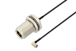 PE3W09511LF - SMA Male Right Angle to N Female Bulkhead Cable Using PE-SR405FLJ Coax , LF Solder