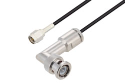PE3W09567 - SMA Male to BNC Male Right Angle Cable Using RG174 Coax