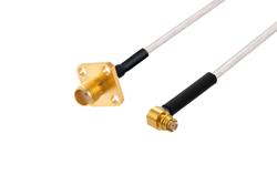PE3W09727/HS - SMA Female 4 Hole Flange to SMP Female Right Angle Cable Using PE-SR405AL Coax with HeatShrink