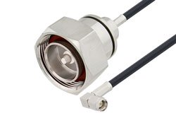 PE3W09756 - Fire Rated SMA Male Right Angle to 7/16 DIN Male Low Loss Cable Using LMR-195-FR Coax