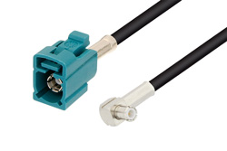PE3W09827 - Water Blue FAKRA Jack to MCX Plug Right Angle Low Loss Cable Using PE-C100-LSZH Coax