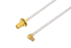 PE3W09831 - SMA Female Bulkhead to SMP Female Right Angle Cable Using PE-SR405AL Coax