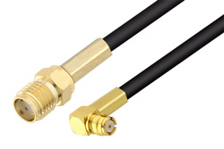 PE3W10074 - SMA Female to Push-On SMP Female Right Angle Cable Using LMR-100 Coax