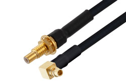 PE3W10208/HS - MMCX Plug Right Angle to SSMC Jack Bulkhead Cable Using PE-SR405FLJ Coax with HeatShrink