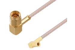 PE3W10455/PH90 - SSMB Plug Right Angle to SMA Male Right Angle Cable Using RG316 Coax with 90 Deg. Clock