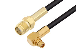 PE3W10587 - SMA Female to MMCX Plug Right Angle Low Loss Cable Using LMR-100 Coax