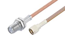 PE3W11002 - Mini UHF Female Bulkhead to Push-On Mini UHF Male Cable Using RG400 Coax