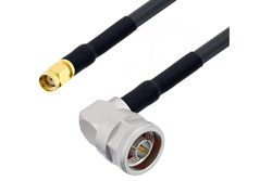 PE3W11115/HS - Reverse Polarity SMA Male to N Male Right Angle Low Loss Cable Using LMR-240 Coax with HeatShrink