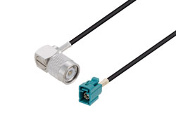PE3W11454 - TNC Male Right Angle to Water Blue FAKRA Jack Low Loss Cable Using LMR-100 Coax
