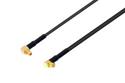 PE3W11470/SP - MMCX Plug Right Angle to Push-On SMP Female Right Angle Low Loss Cable Using PE-C100-LSZH Coax with HeatShrink and 270 Deg. Clock