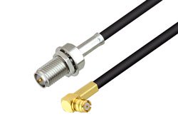 PE3W11522 - Push-On SMP Female Right Angle to Reverse Polarity SMA Jack Bulkhead Low Loss Cable Using LMR-100 Coax