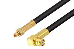 PE3W11752 - Push-On SMP Female Right Angle to MMCX Plug Low Loss Cable Using LMR-100 Coax