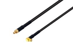 PE3W11752LF/HS - MMCX Plug to Push-On SMP Female Right Angle Low Loss Cable Using LMR-100 Coax with HeatShrink, LF Solder
