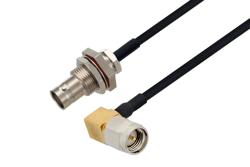 PE3W12249 - BNC Female Bulkhead to SMA Male Right Angle Cable Using PE-SR405FLJ Coax