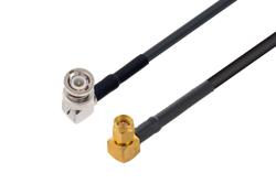 PE3W12424/SP - BNC Male Right Angle to SMA Male Right Angle Low Loss Cable Using LMR-200-FR Coax with HeatShrink and 90 Deg. Clock
